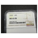 1937 Silver Mercury Dime NGC MS65 Full Bands - NGC Price Guide Value for an MS65 Full Bands is $48