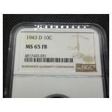 1943-D Silver Mercury Dime NGC MS65  - NGC Price Guide Value for an MS65  is $40