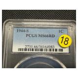 1944-S Lincoln Cent PCGS MS66 RD -  PCGS Price Guide Value for an MS66 RD is $26