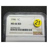Better Date 1946 Lincoln Cent NGC MS66 RD - NGC Price Guide Value for an MS66 RD is $80