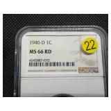 1946-D Lincoln Cent NGC MS66 RD - NGC Price Guide Value for an MS66 RD is $30