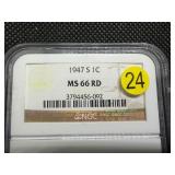 1947-S Lincoln Cent NGC MS66 RD - NGC Price Guide Value for an MS66 RD is $45