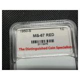 1950-S Lincoln Cent TDCS MS67 RD - Greysheet Wholesale Value  for an MS67 RD is $300