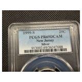 1999-S Silver New Jersey Washington Quarter PCGS PR69DCAM - PCGS Price Guide Value for a PR69DCAM is $25