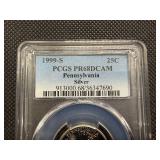 1999-S Silver Pennsylvania Washington Quarter PCGS PR68DCAM - PCGS Price Guide Value for a PR68DCAM is $17