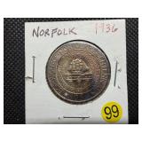Better Date 1936 Toned Norfolk Commemorative Silver Half Dollar - Greysheet Wholesale Price for an XF40 is $215