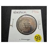 Better Date 1936 Toned Norfolk Commemorative Silver Half Dollar - Greysheet Wholesale Price for an XF40 is $215