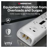 Monster Power Surge Protector w/ 4,050 Jules - 8 Outlets, USB-A & USB-C,(6FT Cord, White)