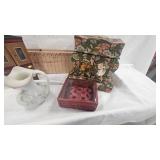 Fenton Lotus Mint Burmese Pitcher, Doll House Cabinet, Dec Boxes