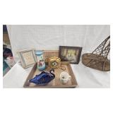 Fenton Inspired Milk Glass Painted Vase, Sewing Basket, Blue Swan Dish, Misc