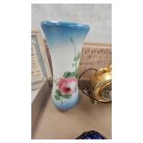 Fenton Inspired Milk Glass Painted Vase, Sewing Basket, Blue Swan Dish, Misc
