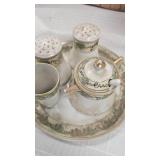 Nippon Hand Painted Tea Set, Pulled Glass Vase with Ruffled Edge