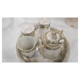 Nippon Hand Painted Tea Set, Pulled Glass Vase with Ruffled Edge