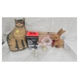 Jack in the Pulpit Vase, Cat Pillow, Drake Process Mache Rabbit