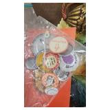 Advertising/Collector Buttons, Vintage Figures, Vase, Pictures