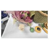 Baket and Lot of Various Tea set pieces, Porcelain and metal