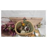 Baket and Lot of Various Tea set pieces, Porcelain and metal