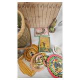 Baket and Lot of Various Tea set pieces, Porcelain and metal