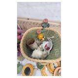 Baket and Lot of Various Tea set pieces, Porcelain and metal