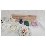 Fenton Rosaaline Glass Bowl, Northwoods Glass Sugar/Creamer and misc