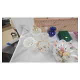 Fenton Rosaaline Glass Bowl, Northwoods Glass Sugar/Creamer and misc