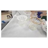 Fenton Rosaaline Glass Bowl, Northwoods Glass Sugar/Creamer and misc