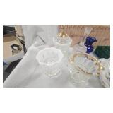 Fenton Rosaaline Glass Bowl, Northwoods Glass Sugar/Creamer and misc
