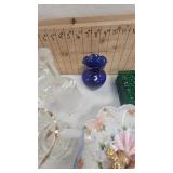 Fenton Rosaaline Glass Bowl, Northwoods Glass Sugar/Creamer and misc