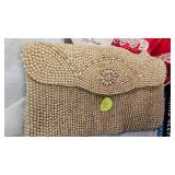 Vintage Ivory Pearl Beaded Clutch, Midcentury, Metal Tea Tray and Etc