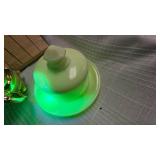 McKee Uranium Custard Glass Butterdish, Miniature Tea Set Pieces