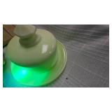 McKee Uranium Custard Glass Butterdish, Miniature Tea Set Pieces
