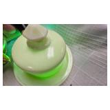 McKee Uranium Custard Glass Butterdish, Miniature Tea Set Pieces