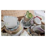 McKee Uranium Custard Glass Butterdish, Miniature Tea Set Pieces