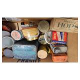 Lot of various Vintage Tins and Fenton Glass Basket