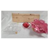 Fenton Pink Silver Crest Ruffled Bowl and Misc Glassware