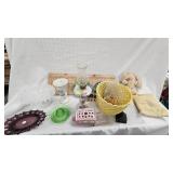 Uranium Glass Citrus Juicer, Ceramic Woven Basket Planter, Misc
