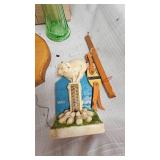 Fenton Glass Bowl(has repaired crack), uranium Vase, Piggy Thermometer