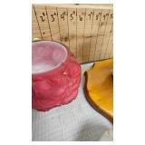 Fenton Glass Bowl(has repaired crack), uranium Vase, Piggy Thermometer