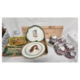 Blue and White Floral Motiff Childs Tea Set and Vintage Pictures