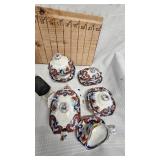 Blue and White Floral Motiff Childs Tea Set and Vintage Pictures