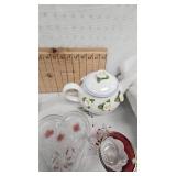 Nesting Chicken Top, Lace Tablecloth, Teapot, Napkin Holder