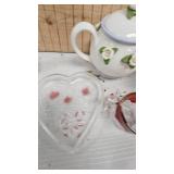 Nesting Chicken Top, Lace Tablecloth, Teapot, Napkin Holder