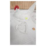 Nesting Chicken Top, Lace Tablecloth, Teapot, Napkin Holder