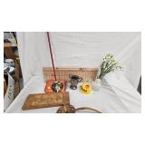 Hobnail Milk Glass Vase, Wood Tie Box, Toy Vacuum, etc