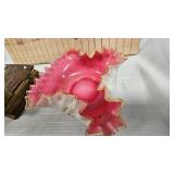 Fenton Styled Ruffled Edge Bowl with Pear Design
