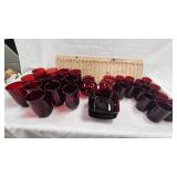 Depression Era Ruby Red  Dishes-12 Juice Glasses, 13 Water Glasses, 2 Rose Bowls