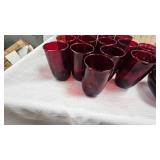 Depression Era Ruby Red  Dishes-12 Juice Glasses, 13 Water Glasses, 2 Rose Bowls