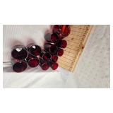 Depression Era Ruby Red  Dishes-12 Juice Glasses, 13 Water Glasses, 2 Rose Bowls