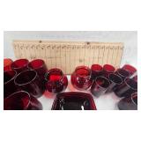 Depression Era Ruby Red  Dishes-12 Juice Glasses, 13 Water Glasses, 2 Rose Bowls