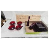 Depresstion Era Ruby Red Tea Set-4 Plates,Saucers, Cups and Vinegar/Oil Set
